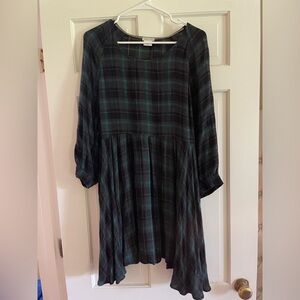 Urban Outfitters Cooperative Plaid Flannel Quarter-Sleeve Loose Mini Dress